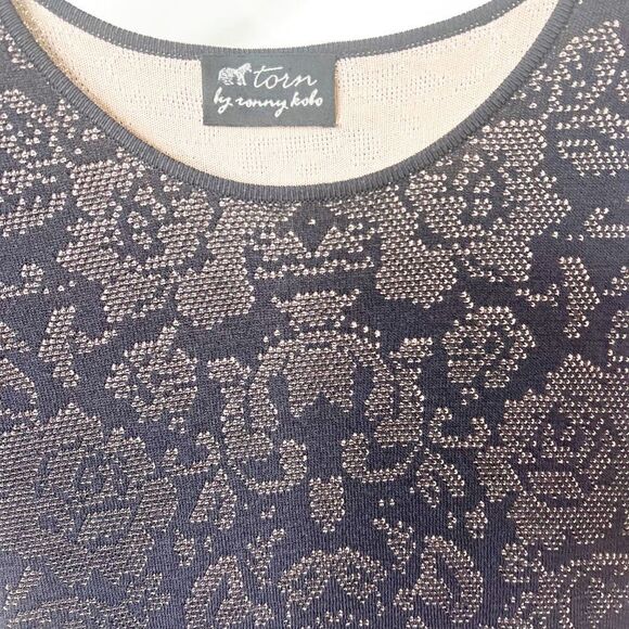 Torn By Ronny Kobo Womens Black Abstract Short Sleeve Sheath Dress Size XS - Picture 3 of 6